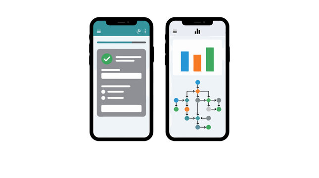 Two smartphones displaying mobile application user interface design screens.