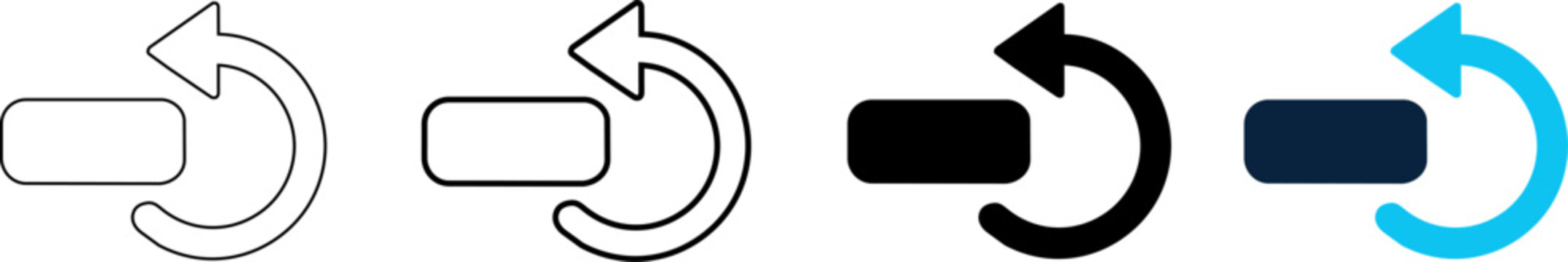 Set of undo or refresh icons in various styles, including outline, solid, and colored versions, editable line icons and editable vector illustration