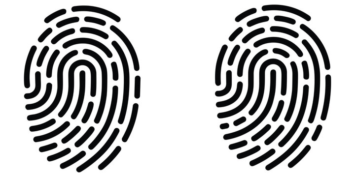 Biometric fingerprint identity scan icons showing unique human thumbprint patterns for security