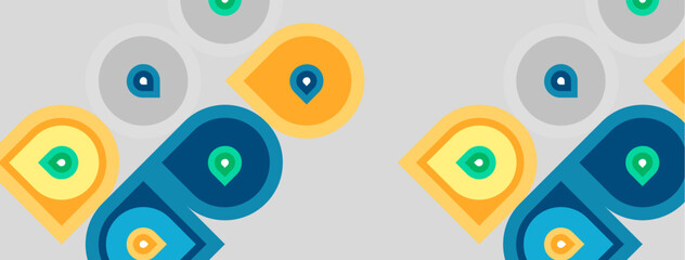 Naklejka premium Abstract pattern features overlapping circles, varied colors. Shapes suggest location markers, repeating design creates texture.