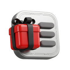 Naklejka premium 3D Red Gift Box Icon with Checklist