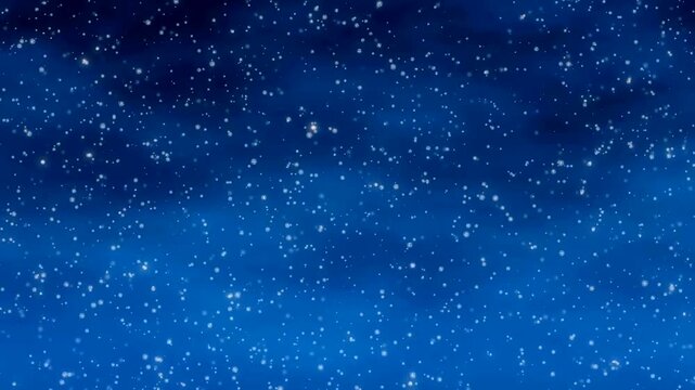 Winter Snowfall Overlay Background &ndash; Falling White Snow Particles on Dark Blue Night Sky Motion Loop