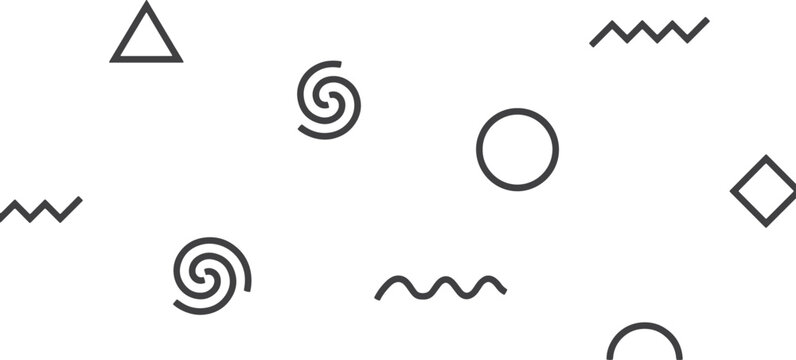 Memphis style black geometric outline elements
