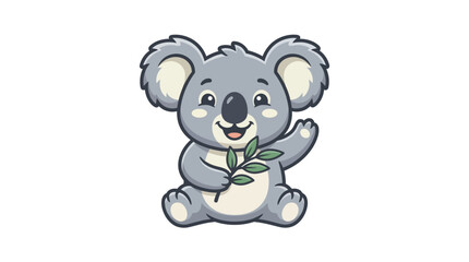 Fototapeta premium Cute koala mascot sitting with eucalyptus leaf illustration