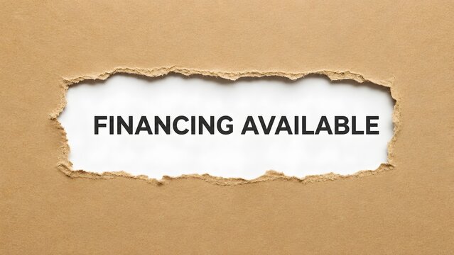 Financing available text inside torn brown paper hole for banking and business loan concept