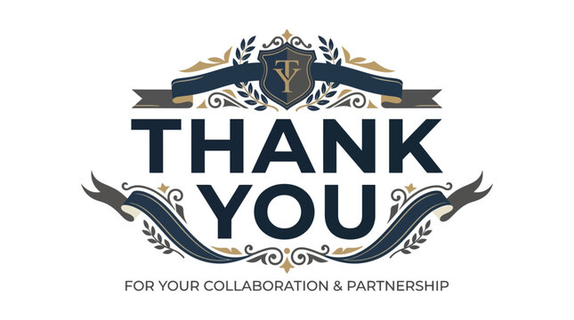 Elegant Ornamental Emblem Design Featuring Gratitude Text for Professional Business Partnership Appreciation and Corporate Relationship Acknowledgement
