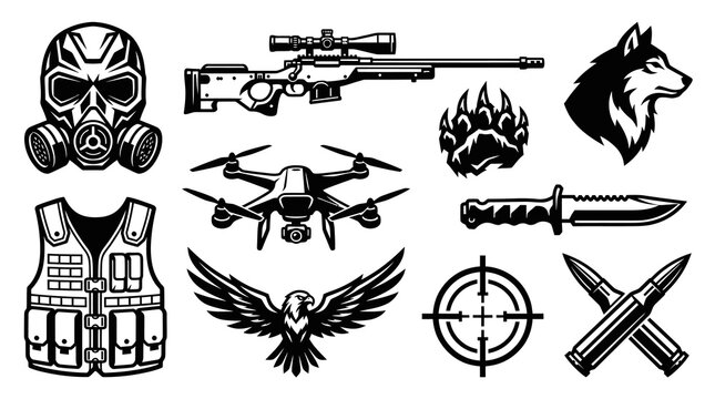 Special Ops Tactical Gear and Military Equipment Vector Elements