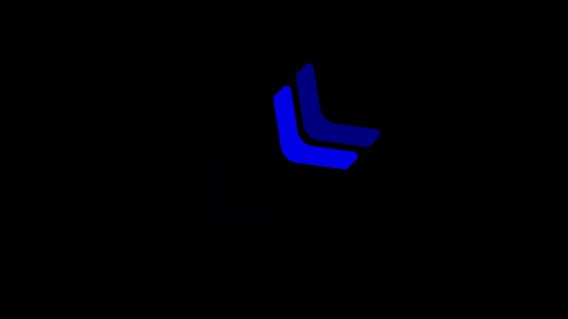 Five abstract blue L-shaped geometric shapes on black background image photo