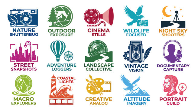 Photography Niche Logos Collection: Flat Vector Icons for Creative Industries  Visual Storytelling