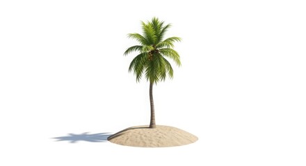 Obraz premium Isolated palm tree on sandy island with shadow white background