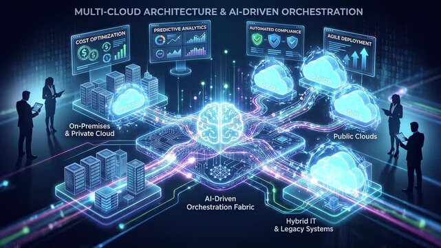 Multi Cloud Architecture AI Driven Orchestration Technology Concept.