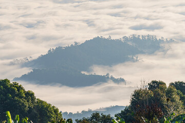 Fototapeta premium Majestic Doi Luang Chiang Dao Mountain with Sea of Mist. Huai Nam Dang National Park, Chiang Mai, Thailand.