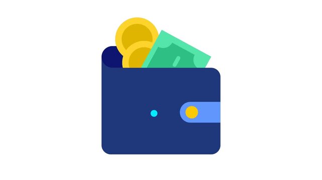 Digital crypto wallet with money animation