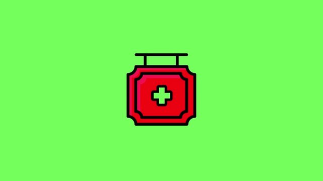 Red first aid kit with cross icon on green background