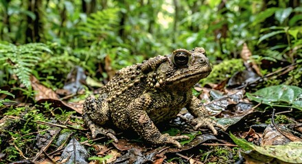 Obraz premium Close-up portrait of a common Asian toad sitting in its natural habitat, Sri Lanka.