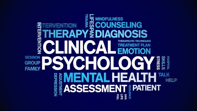 Clinical Psychology animated word cloud-text design animation tag kinetic typography seamless loop.