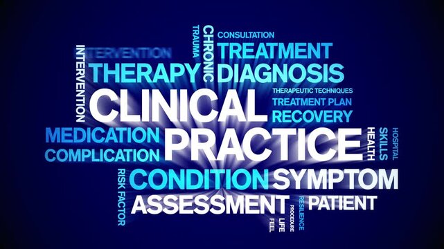 Clinical Practice animated word cloud-text design animation tag kinetic typography seamless loop.