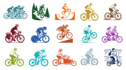 Naklejka premium Modern Cycling Bicycles and Riders Vector Illustration Set - Sports, Recreation Transport Collection