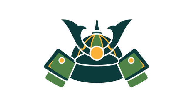 Traditional Japanese Samurai Helmet Graphic Illustration Design.