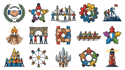 Fototapeta premium Business Teamwork Icons: Collaboration, Unity, Success, and Leadership Concepts