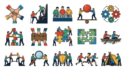 Fototapeta premium Teamwork and Collaboration Icons: Business, Partnership, Strategy, Success