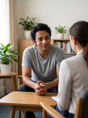 Obraz premium South Asian man in therapy session mental health counseling