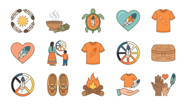 Colorful symbols representing culture and community values