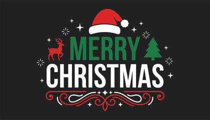 Merry christmas greeting with santa hat, reindeer, and festive holiday decorations © md