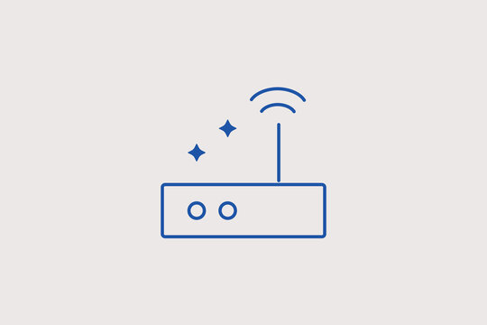 Wireless internet router with antenna line icon for home network connection monitoring, tech provider data tracking. Smart vector illustration for signal configuration wizards, device panels.