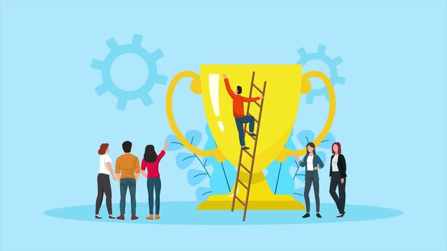 Leadership award recognizing outstanding team performance. Leaders concept. Full length Icon animation illustration. High quality&nbsp;4k&nbsp;footage