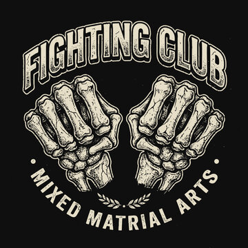 Vintage MMA fighting club skeletal fists logo design.