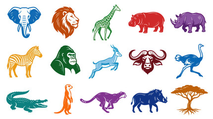 Obraz premium Flat Design African Safari Animals Icon Set - Vector Illustration