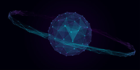 Sci-fi blue and purple plexus sphere planet abstract background for futuristic technology presentation and web banner © Faiyaz