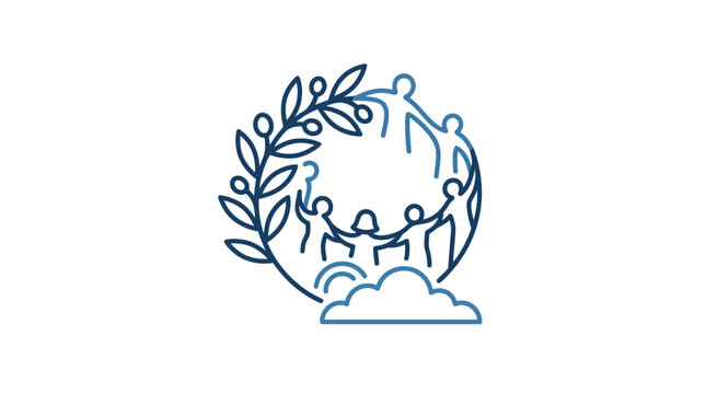 Community unity symbol with diverse figures and nature