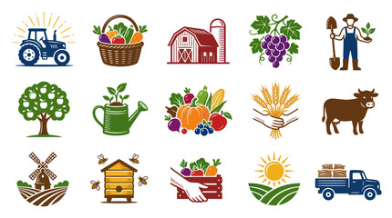 Fototapeta premium Farming and Agriculture Icons Set - Vector Flat Style