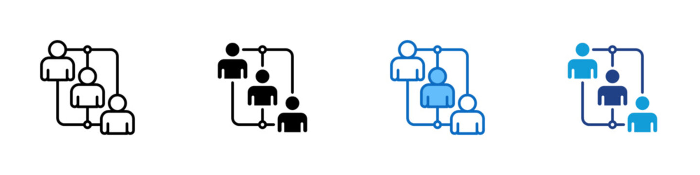 Team Network Multiple Style Icon Design Vector - Connected people hierarchy representing team network, organizational structure, and role coordination