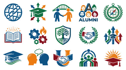 Fototapeta premium Flat Vector Education, Business, and Community Icon Set for Learning, Success, Collaboration, and Development.