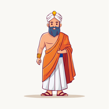 Cartoon illustration of a wise man in traditional Indian attire