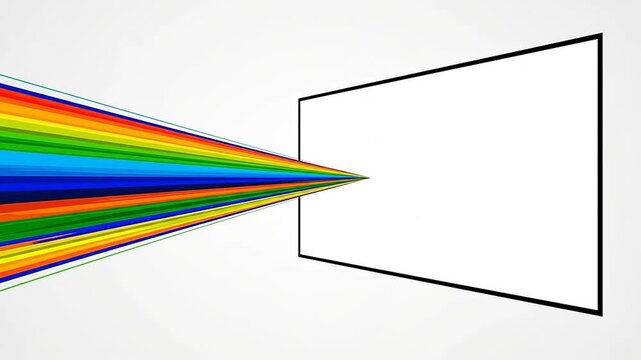 A vibrant spectrum of colorful light rays converging toward a white rectangular frame