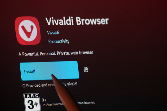 Dhaka, Bangladesh- 19 Sep 2025: A close-up of the Vivaldi Browser app from the Microsoft Store is shown on a laptop screen.