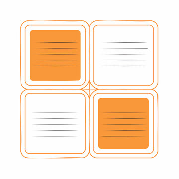 Four squares with lines for text, orange and white