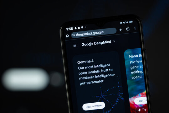 Dhaka, Bangladesh - 05 May 2026: Close-up of Google DeepMind's homepage on a smartphone.