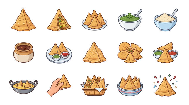 Delicious assortment of samosas with dips and sauces