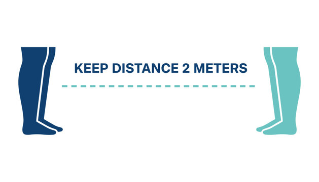 Informational sign is reminding people to keep a distance of two meters from each other to ensure public health and safety during a pandemic.