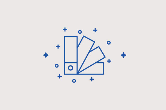 Opened color swatches palette fan line icon for graphic design brand identity setup, polygraphy paint matching tracking. Helpful vector illustration for artist workspace tools, mobile applications.