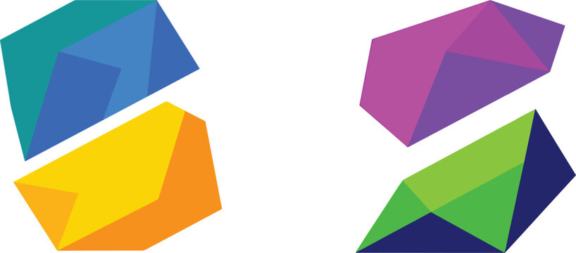 Abstract low poly geometric shape vector elements forming letter S stylized icons colorful corporate branding logo template designs.