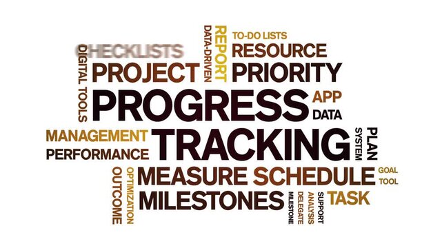 Progress Tracking animated word cloud-text design animation tag kinetic typography seamless loop.