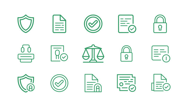 Green Business Document Icons Set &ndash; File, Security and Checklist Symbols jpg 
