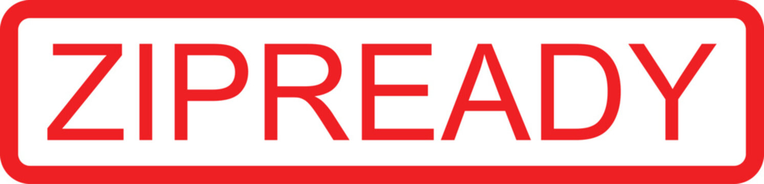 Red and white rectangle with zip ready text