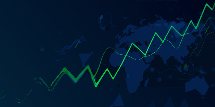 Line graph over world map futuristic data visualization with glowing green and white lines global